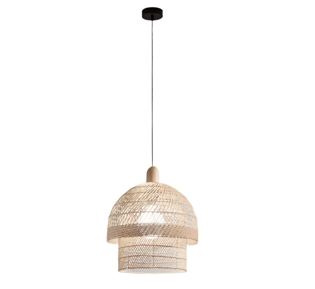 Sospensione in legno naturale doppio paralume forma cilindrica 1XE27 non incl. Sospensione in legno naturale doppio paralume forma cilindrica 1XE27 non incl.